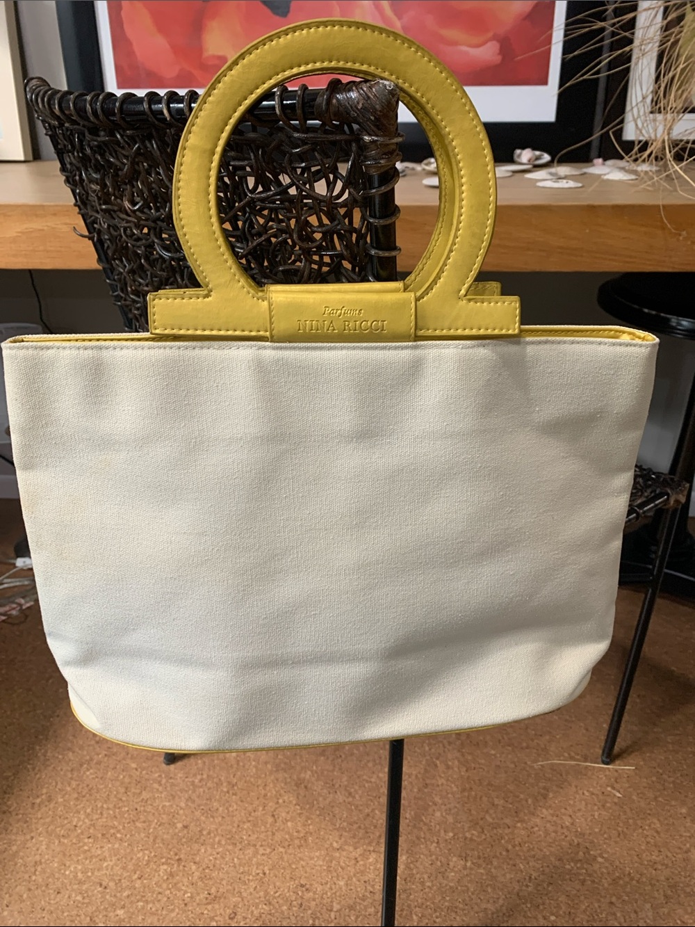 Nina Ricci Yellow and Cream Tote with Round Handles